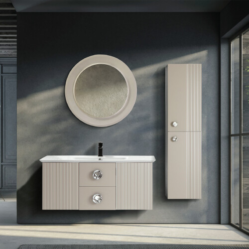 Martat - Martat Banyo Vanity 120 cm Banyo Dolabı Mat Yeni Gri